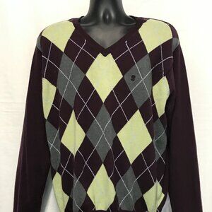 IZOD Men Sweater LG Argyle Diamond Cotton Long Sleeve V Neck